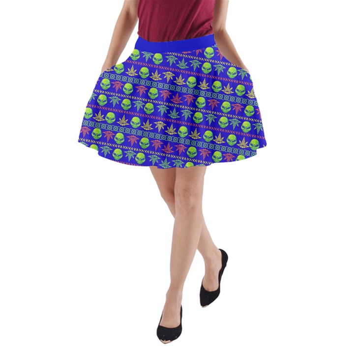 Dark Blue Violet Marijuana Leaves A-Line Pocket Skirt