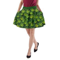 Full Cannabis Green Marijuana Leaves A-line Pocket Skirt by CoolDesigns