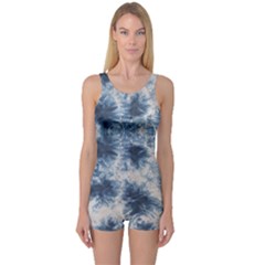 Dull Blue Tie Dye One Piece Boyleg Swimsuit by CoolDesigns