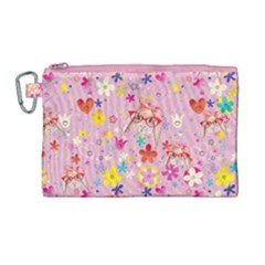 Floral Orchid Cute Rabbit Kawaii Large Canvas Cosmetic Bag by CoolDesigns