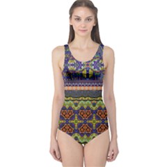 Vintage Aztec Print Purple One Piece Swimsuit by CoolDesigns