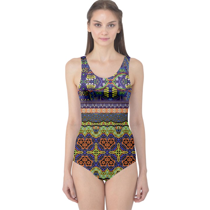 Vintage Aztec Print Purple One Piece Swimsuit