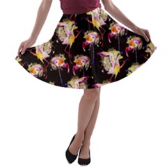 Paint Black Flamingo Print Print A-line Skater Skirt by CoolDesigns