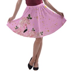 Sparkle Stars Hot Pink Flamingo A-line Skater Skirt by CoolDesigns