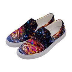 Pink & Black Starry Night Sky Moon Stars Space Galaxy Womens Canvas Slip Ons by CoolDesigns