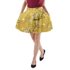 Vintage Peach Blossoms Yellow Gold A-line Pocket Skirt by CoolDesigns