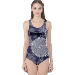 Navy Damask Cut-out One Piece Swimsuit by CoolDesigns