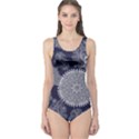 Navy Damask Cut-Out One Piece Swimsuit View1