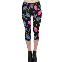 Black Fun American Football Print Capri Leggings  by CoolDesigns