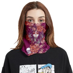 Roses Floral Dark Magenta Skeleton Skulls Prints Seamless Face Covering Ear Loops Bandana (two Sides) by CoolDesigns