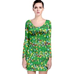 Xmas Light Bright Green Christmas Long Sleeve Velvet Bodycon Dress by CoolDesigns