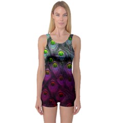 Elegant Peacock Purple Pattern One Piece Boyleg Swimsuit by CoolDesigns