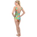 Fun Colorful Patchwork Floral Flowers Orange Tie Dye Cross Front Low Back Swimsuit View2