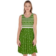 Christmas Pattern Green Deer Party Knee Length Skater Dress With Pockets by CoolDesigns