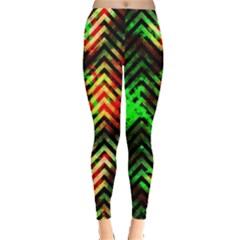 Space Green Zigzag Leggings  by CoolDesigns