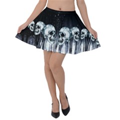 Gray Splash Skulls Soft Velvet Skater Skirt by CoolDesigns