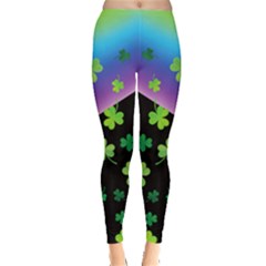 Rainbow Shamrock Black Clover Leaves Leggings  by CoolDesigns