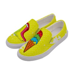 Yellow Pop Art  Rainbow Lips Prints Womens Slip Ons by CoolDesigns