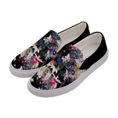 Black Elegant Floral Flower Pattern Womens Slip Ons by CoolDesigns