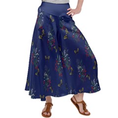 Vintage Butterfly Dark Blue Floral Print Satin Palazzo Pants by CoolDesigns