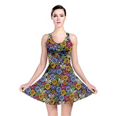 Floral Colorful Daisies On Black Reversible Skater Dress by CoolDesigns