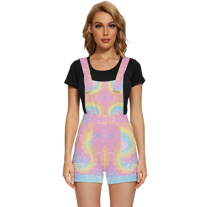 Cute Rainbow Tie Dye Short Overalls