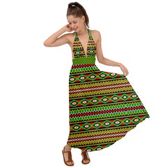 Aztec Colorful Marijuana Peace Green Marijuana Leaves Backless Maxi Beach Dress by CoolDesigns