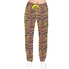 Paint Brush Orange Tiger Print Stretch Women Velvet Drawstring Pants by CoolDesigns