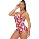 Hawaii Red Pattern Hibiscus Flowers Retro Full Coverage Swimsuit Clone View2