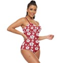 Hawaii Red Pattern Hibiscus Flowers Retro Full Coverage Swimsuit Clone View3