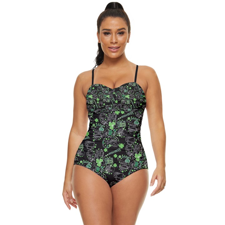 Shamrock Black & Gray St Patrick Beer Retro Full Coverage Swimsuit  