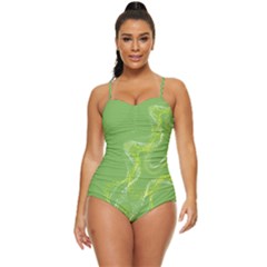 Pale Green Amoeba Pattern Cut-out Retro Full Coverage Swimsuit by CoolDesigns