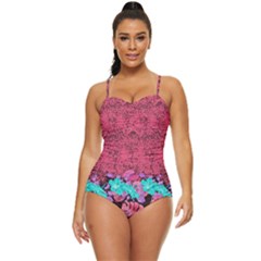 Magenta & Black Floral Hawaii Retro Full Coverage Swimsuit by CoolDesigns