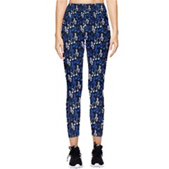 Navy Blue Music Notes Treble Clef Stretch Pocket Leggings  by CoolDesigns