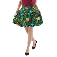 Math Ruler Sea Green A-line Pocket Skirt by CoolDesigns