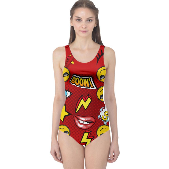 Dark Red Emo POP ART One Piece Swimsuit