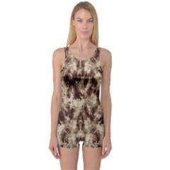 Brown Tie Dye One Piece Boyleg Swimsuit by CoolDesigns