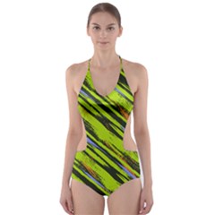 Neon Green River Athletic Cut-out One Piece Swimsuit by CoolDesigns