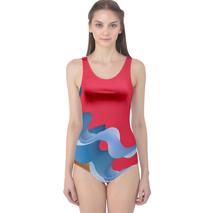 Red Ribbon Cut-Out One Piece Swimsuit