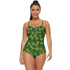 Full Marijuana Green Cannabis Leaves Retro Full Coverage Swimsuit by CoolDesigns