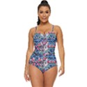 Dodger Blue & Pink Floral Kitty Cat Retro Full Coverage Swimsuit View1