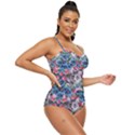 Dodger Blue & Pink Floral Kitty Cat Retro Full Coverage Swimsuit View3