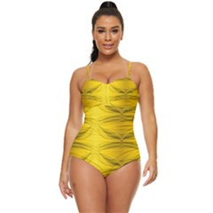 Dark Yellow Speed Lines Pattern Cut-out Retro Full Coverage Swimsuit by CoolDesigns