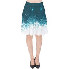 Santa Snowflakes Dark Cyan Soft Velvet High Waist Skirt by CoolDesigns