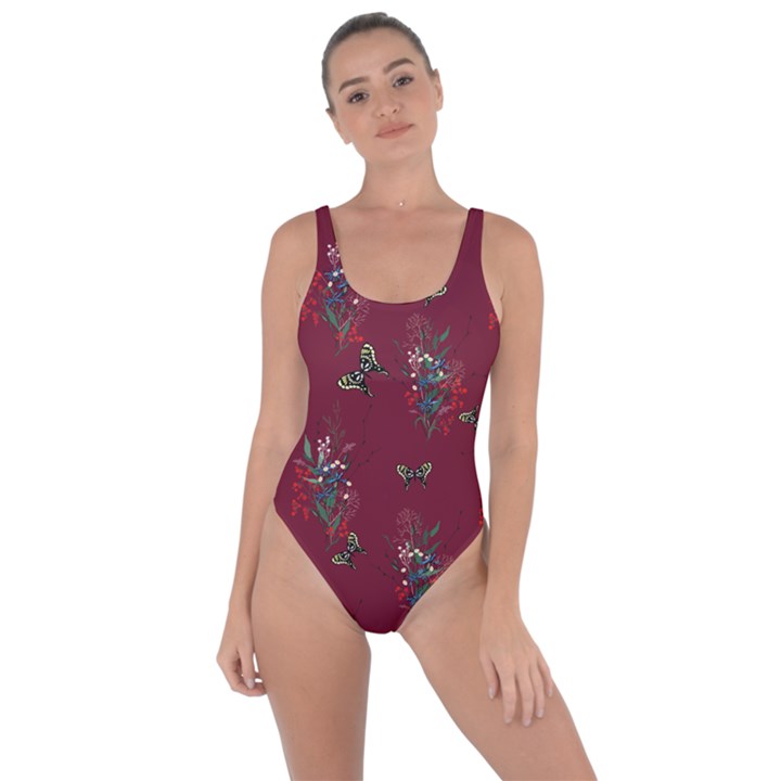 Vintage Butterfly Dark Red Floral Print Bring Sexy Back Swimsuit