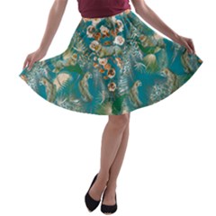 Leopard Print Teal Patchwork A-line Skater Skirt by CoolDesigns