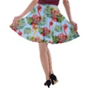 Flamingo Summer Tropical Sky Blue A-line Skater Skirt View2