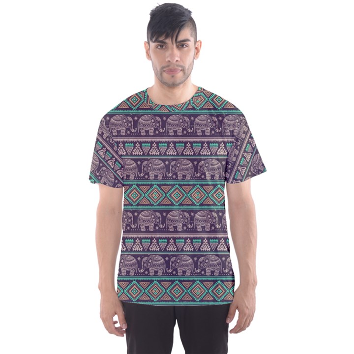 Bohemian Dark Amethyst Elephant Stamp Men s Sports Mesh Tee