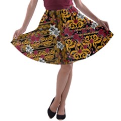 Vintage Patchwork Dark Gold A-line Skater Skirt by CoolDesigns