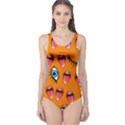 Dark Orange Tongue & Eyes POP ART One Piece Swimsuit View1